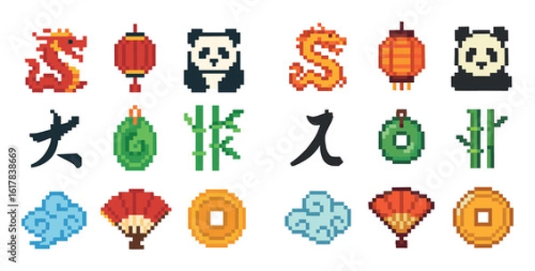 Obraz Pixel Art China Icons