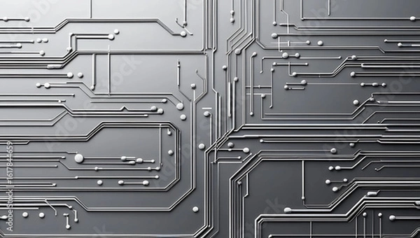 Fototapeta Gradient AI Circuitry Background: Futuristic Tech Flow, Isometric Circuit Board Background: 3D AI Tech Visuals, Monochrome AI Circuitry: Sleek High-Tech Background, generative ai
