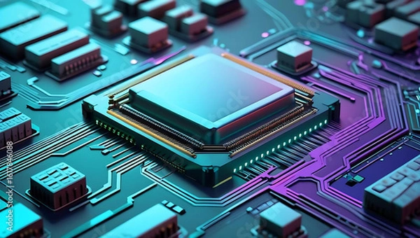 Fototapeta Gradient AI Circuitry Background: Futuristic Tech Flow, Isometric Circuit Board Background: 3D AI Tech Visuals, Monochrome AI Circuitry: Sleek High-Tech Background, generative ai
