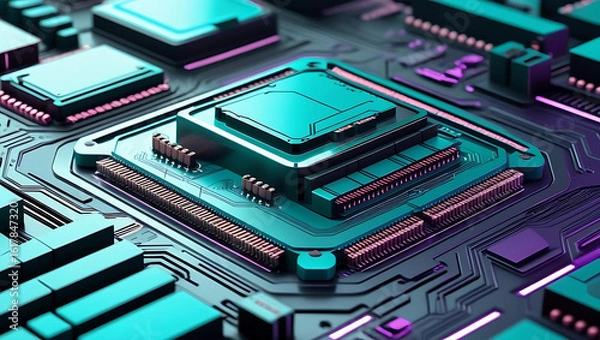 Fototapeta Gradient AI Circuitry Background: Futuristic Tech Flow, Isometric Circuit Board Background: 3D AI Tech Visuals, Monochrome AI Circuitry: Sleek High-Tech Background, generative ai
