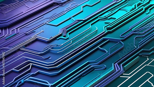 Fototapeta Gradient AI Circuitry Background: Futuristic Tech Flow, Isometric Circuit Board Background: 3D AI Tech Visuals, Monochrome AI Circuitry: Sleek High-Tech Background, generative ai
