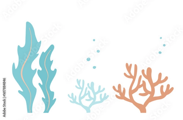 Fototapeta 珊瑚とワカメのシンプルなイラスト