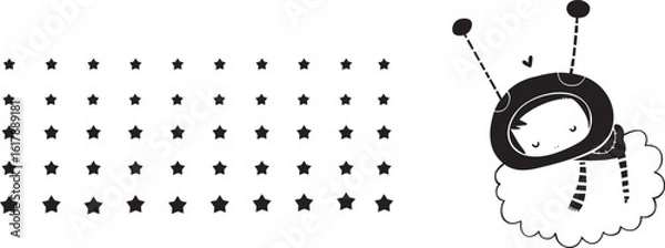 Obraz sketch vector illustration silhouette image design caricature icon logo symbol character ornament decoration decoration astronaut flying up clouds with stars modern abstract style