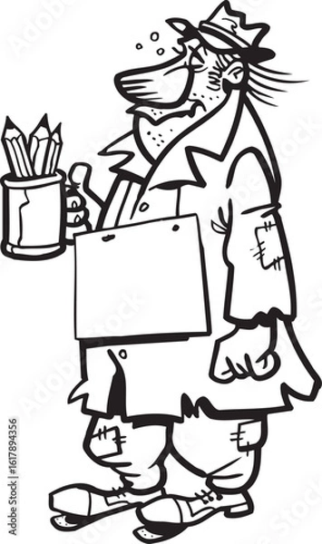 Obraz sketch vector illustration silhouette image design caricature icon logo symbol homeless with ragged clothes