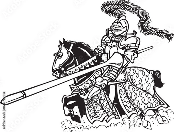 Obraz sketch vector illustration silhouette image design caricature icon logo symbol knight troop on horseback in armor fighting