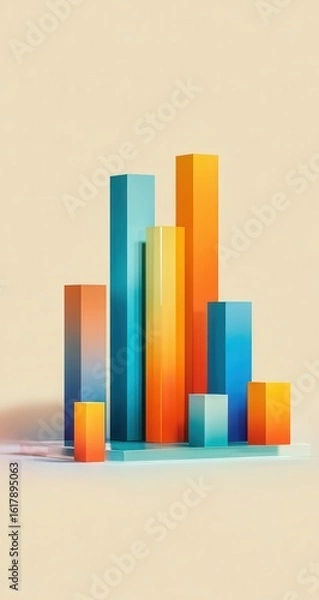 Fototapeta Abstract graphic of vibrant, gradient-filled, geometric shapes resembling a bar graph