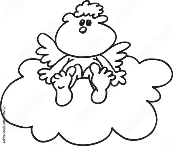 Obraz sketch vector illustration silhouette image design caricature icon logo symbol mythological creature winged angel flying in the sky