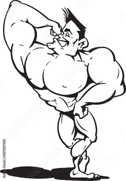 Obraz vector sketch illustration silhouette image design caricature icon logo symbol bodybuilder athlete showing off his muscles