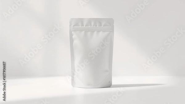 Fototapeta White blank stand up pouch mockup with zipper on a clean white background