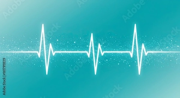 Obraz A white electrocardiogram line pulses across a teal gradient background