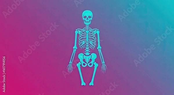 Obraz Cyan skeleton against a magenta to teal gradient background