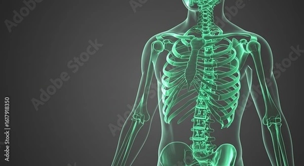 Obraz Xray of human skeleton with glowing green bones on dark background