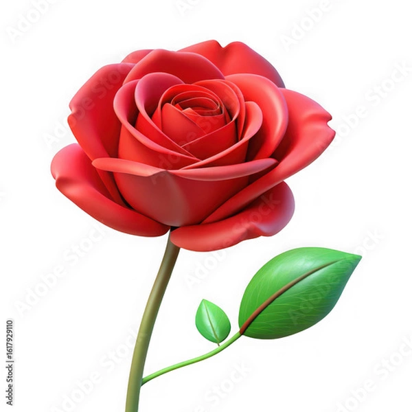 Fototapeta Red rose bloom with green leaves isolated on a transparent background
