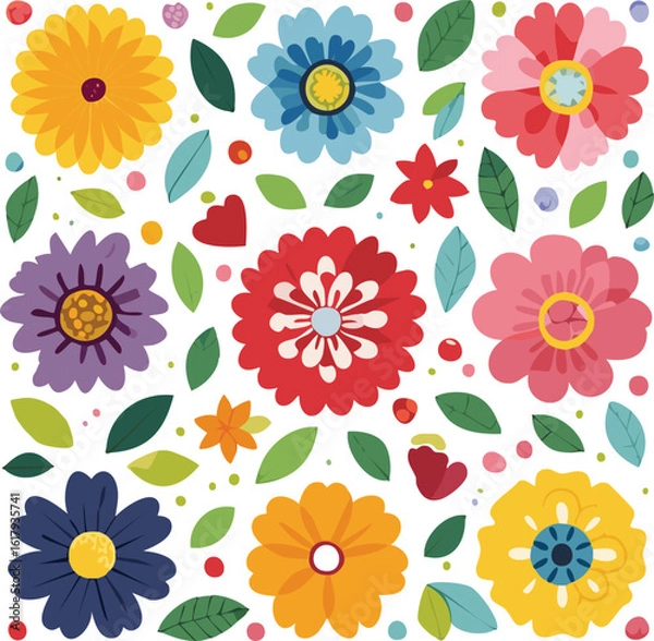 Fototapeta Bright Colorful Playful Botanical Icons Seamless Pattern Illustration