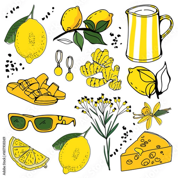 Fototapeta Colorful collection of yellow colored objects 