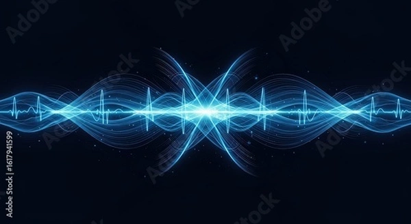 Obraz A bright blue oscillating waveform against a dark background