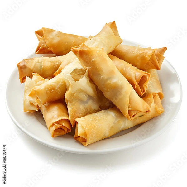 Fototapeta Golden, Crispy Spring Rolls Arranged on a White Plate