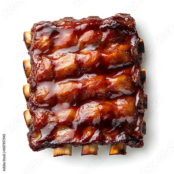 Fototapeta Grilled Ribs with Shiny Barbecue Sauce