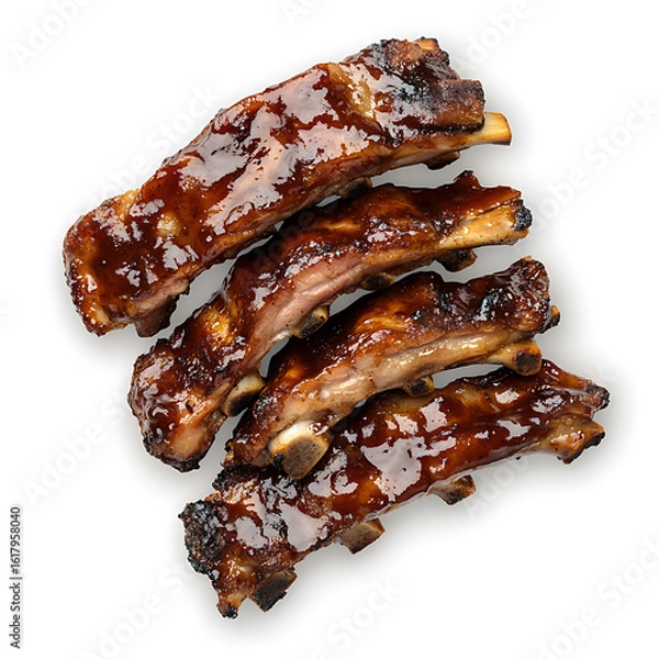 Fototapeta Grilled Ribs with Shiny Barbecue Sauce