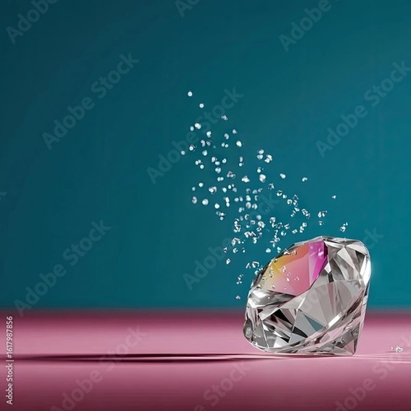 Fototapeta Colorful Gemstone Fragmentation on Teal and Pink Background
