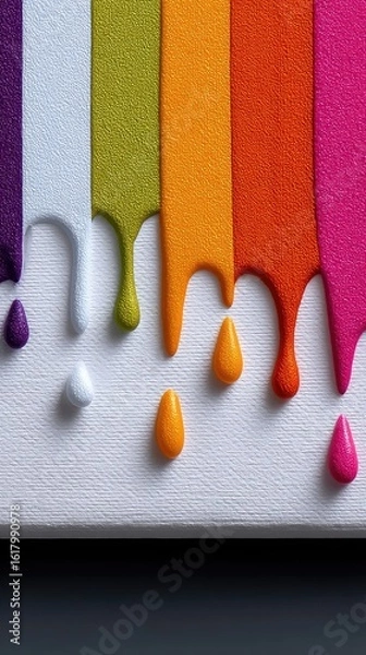 Fototapeta Colorful Glitter Paint Dripping on Canvas