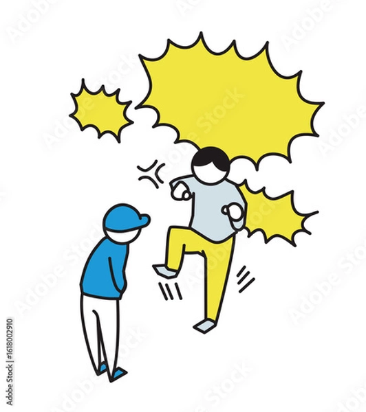 Obraz 怒鳴る人に対応する店員のイラスト