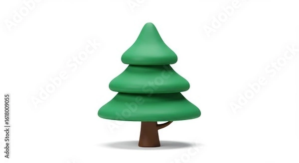 Obraz A stylized, green, three-tiered Christmas tree with a brown trunk, isolated on a white background.
