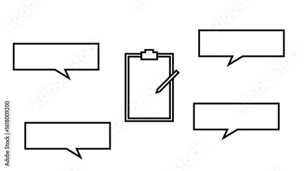 Fototapeta 吹き出しとクリップボードメモのフレームアイコンセット