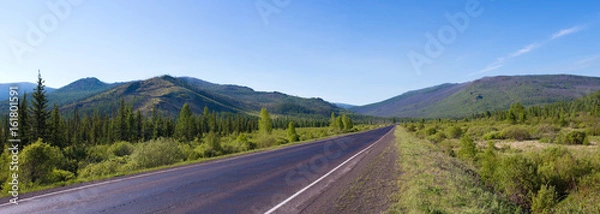Fototapeta The road in the mountains Western Sayan. Siberia