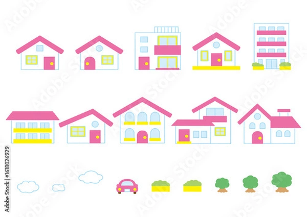 Fototapeta Illustrations of various shaped houses_no lines
