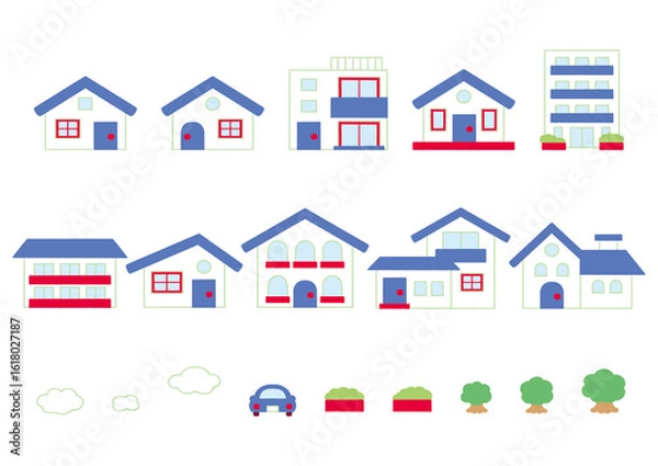 Fototapeta Illustrations of various shaped houses_no lines