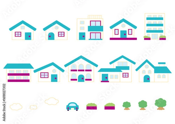 Fototapeta Illustrations of various shaped houses_no lines