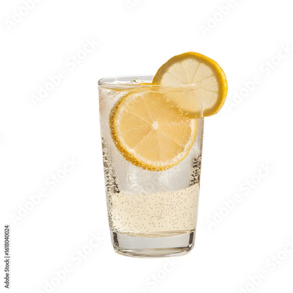 Fototapeta Glistening Sparkling Lemonade Glass on Dark Background for Refreshing Beverage Concept