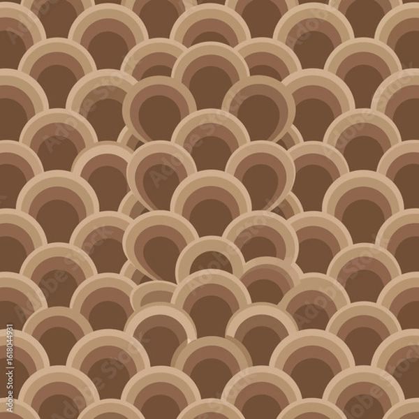 Fototapeta Seamless geometric pattern with overlapping concentric circles in brown tones. Abstract retro background concept inspired by 70s design and fish scales.