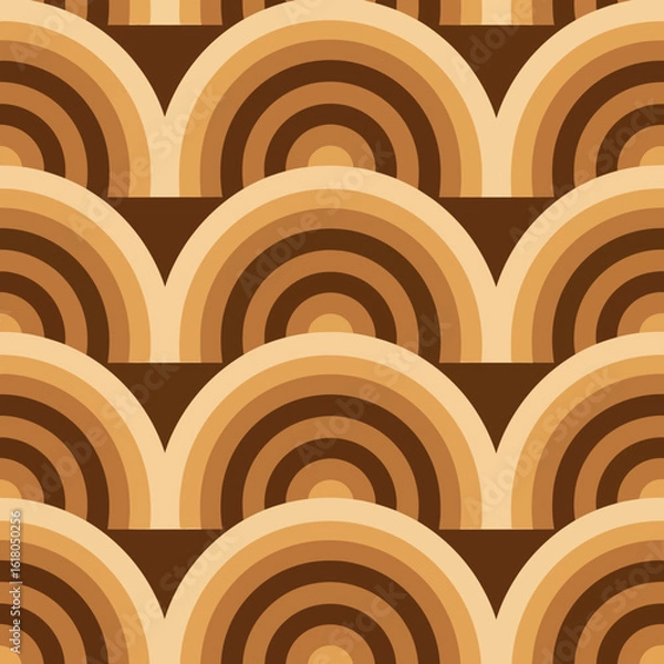 Fototapeta Geometric seamless pattern with overlapping arches in retro brown and beige tones. A vintage 70s style abstract background.