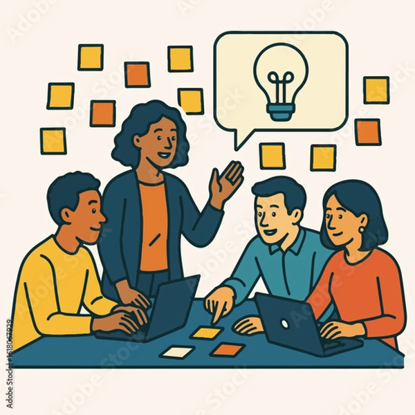 Fototapeta diverse team of people collaborating around a table.eps