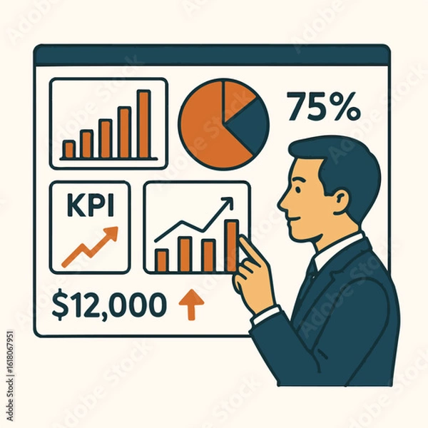 Fototapeta businessman analyzing data dashboard with charts.eps