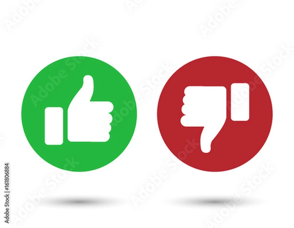 Fototapeta Illustration of red and green thumbs up and down buttons; isolated on white background.