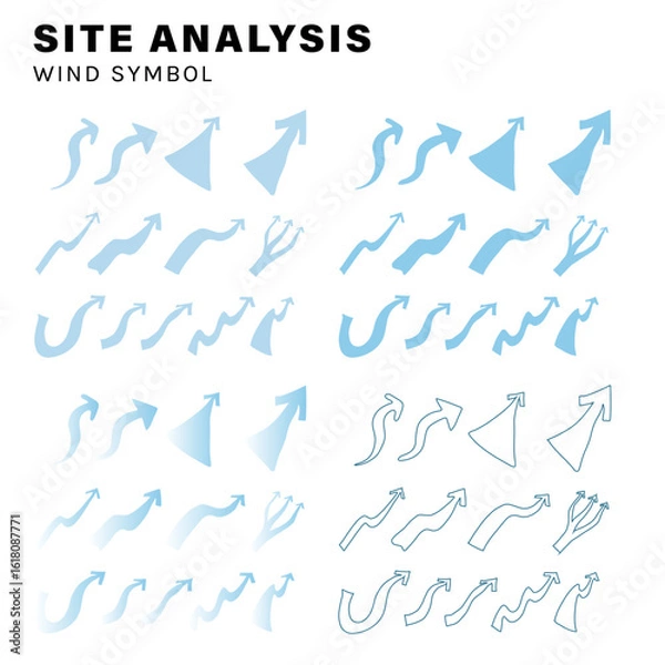 Obraz wind, landscape architecture site analysis symbol icon element drawing graphic flat isolated vector. urban design element drawing