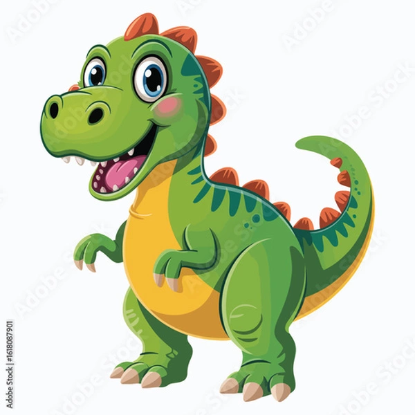 Fototapeta Cute cartoon tyrannosaurus rex dinosaur smiling with big eyes