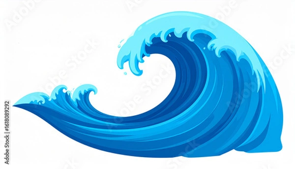 Fototapeta Dynamic stylized blue ocean wave illustration depicting powerful water motion, perfect for digital design elements, symbolizing strength and flow.