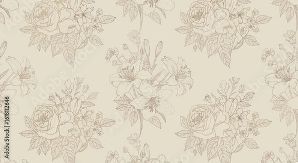 Fototapeta Seamless Abstract Batik Floral Ornament Pattern in Gold on Black Background - Vector Illustration