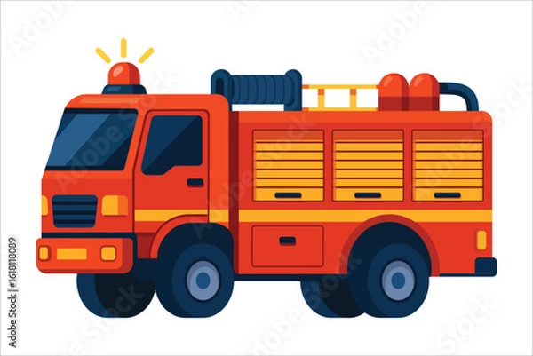 Fototapeta Red Fire Truck Vector Side View – Emergency Response Vehicle Illustration