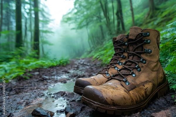 Obraz hiking boots in forest