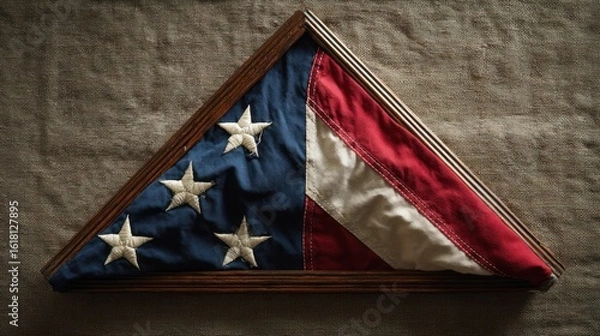 Obraz Honoring the Fallen: A Folded American Flag in a Triangular Case