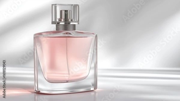 Fototapeta Elegant Pink Perfume Bottle with Transparent Cap – Modern Glass Design on Clean White Background
