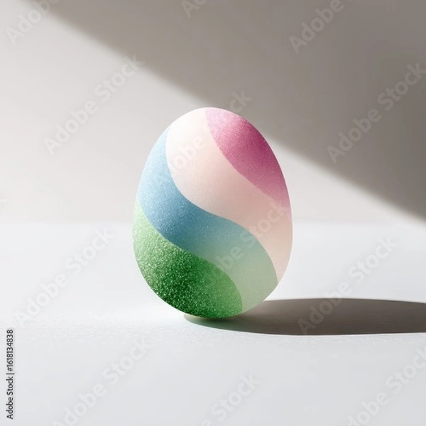 Obraz Pastel Striped Easter Egg on White Background