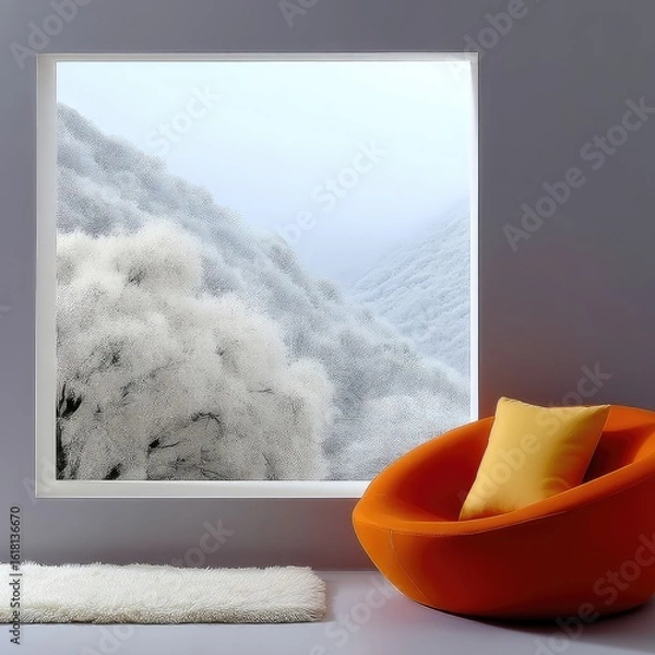 Obraz Modern Layered Frosted Window Texture with Orange Chair