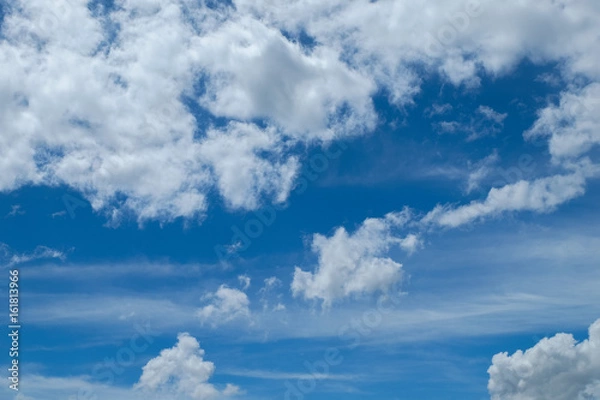 Fototapeta Blue sky with clouds closeup for background. Fluffy cloud in the blue sky.