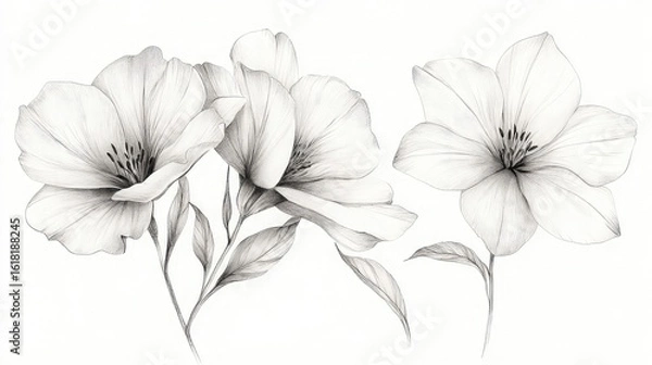 Fototapeta Floral sketches with delicate lines, fine petals, and botanical elements capturing the elegance and structure of flowers in both realistic and stylized artistic compositions for design projects.